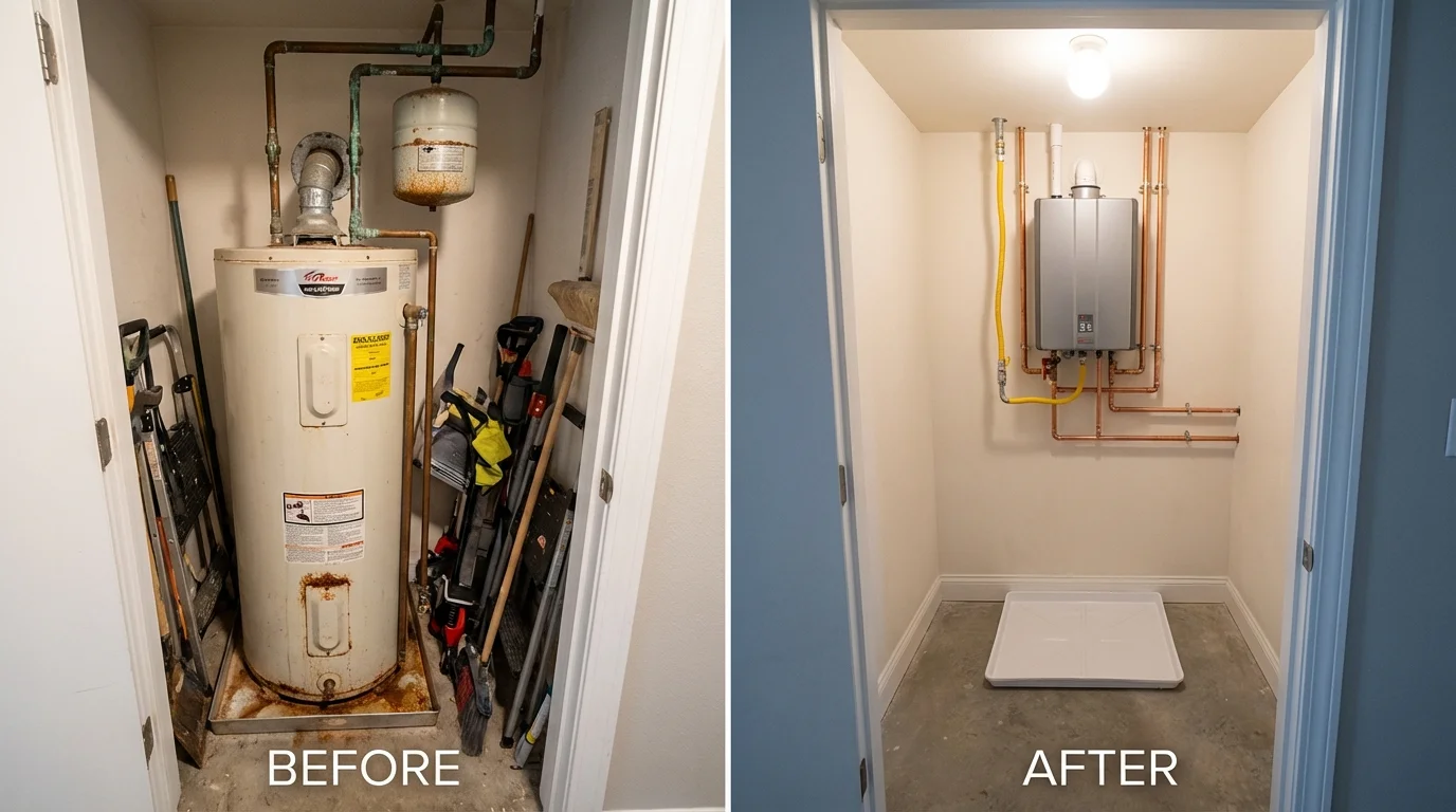 Tank water heater versus wall-mounted tankless unit comparison for Greendale, WI homeowners